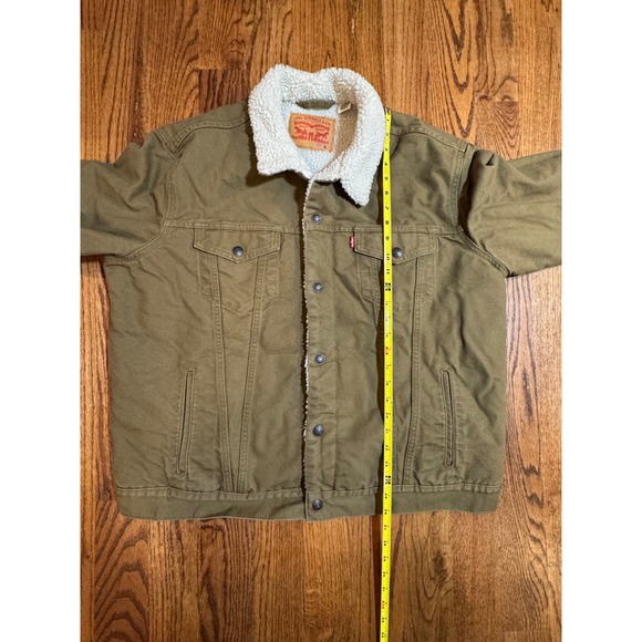 Levis Mens Sherpa Lined Trucker Jacket Olive Brown Canvas Size XL - Picture 7 of 12